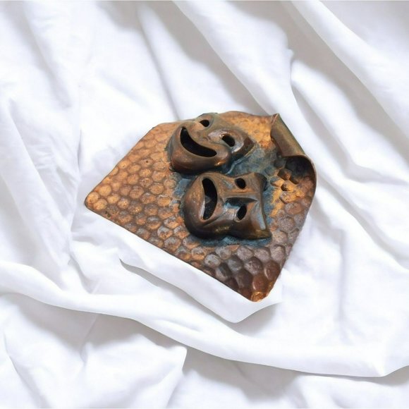 Vintage Comedy Tragedy Copper Brooch - Picture 2 of 6